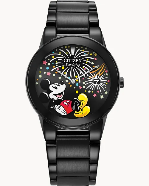 Mickey Fiesta Black Dial Stainless Steel Bracelet AU1095-57W | CITIZEN Mickey Fiesta Black Dial Stainless Steel Bracelet AU1095-57W | CITIZEN